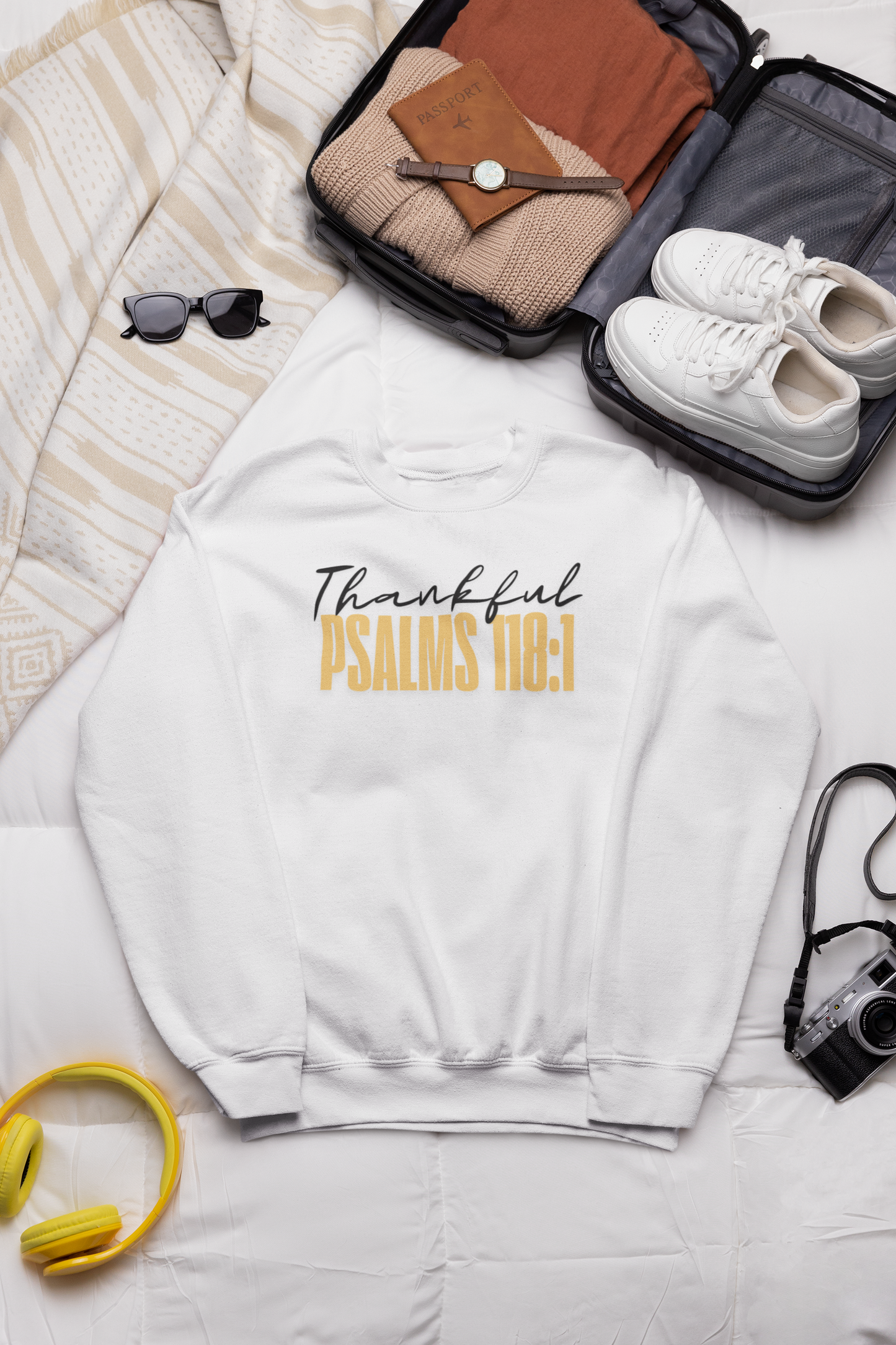 Thankful Unisex Fleece Crew Sweater with DTF Graphics